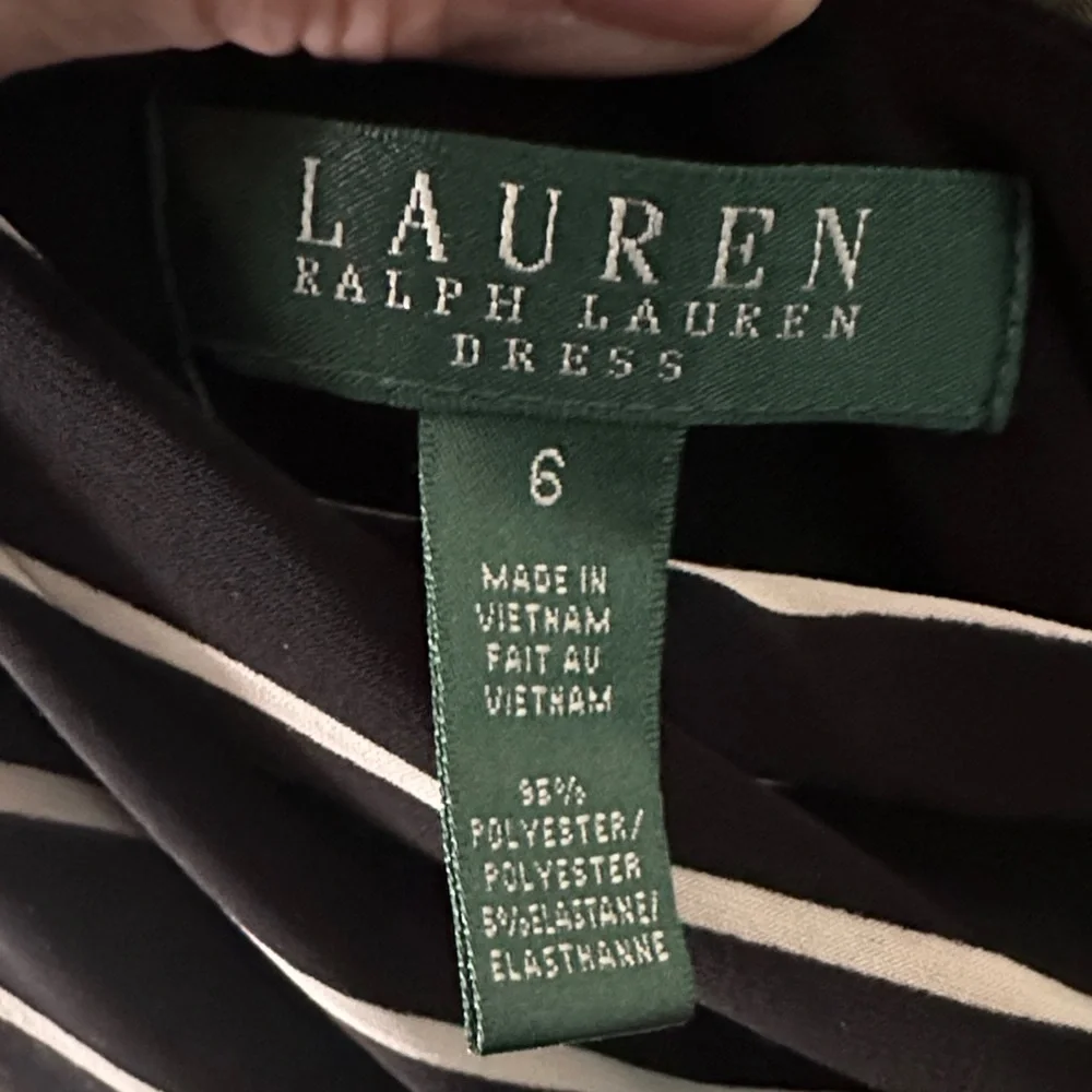 Ralph Lauren One Shoulder Cream Black Striped Ruched Stretch Dress Cocktail Sz 6